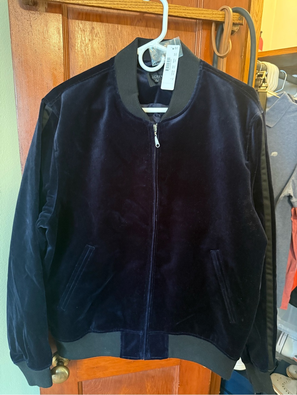 J.Crew Men’s style K2333 Ludlow Velvet Bomber Jacket Tuxedo in Navy Blue Sz Lg